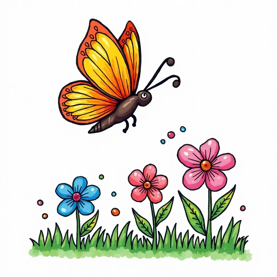 A butterfly and flowers illustration