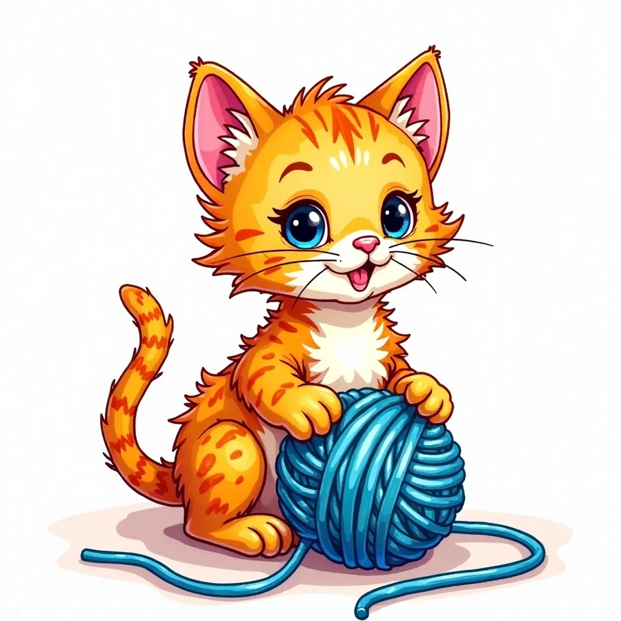 A kitten with a ball of yarn illustration