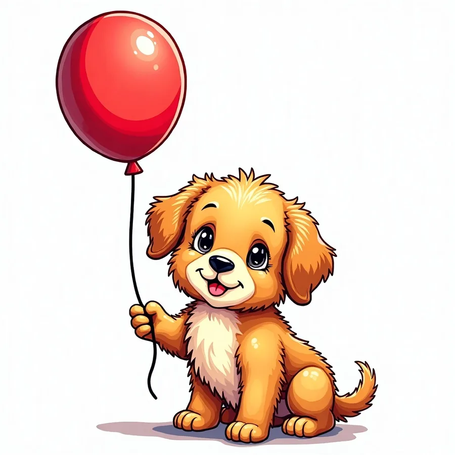 A puppy holding a balloon illustration