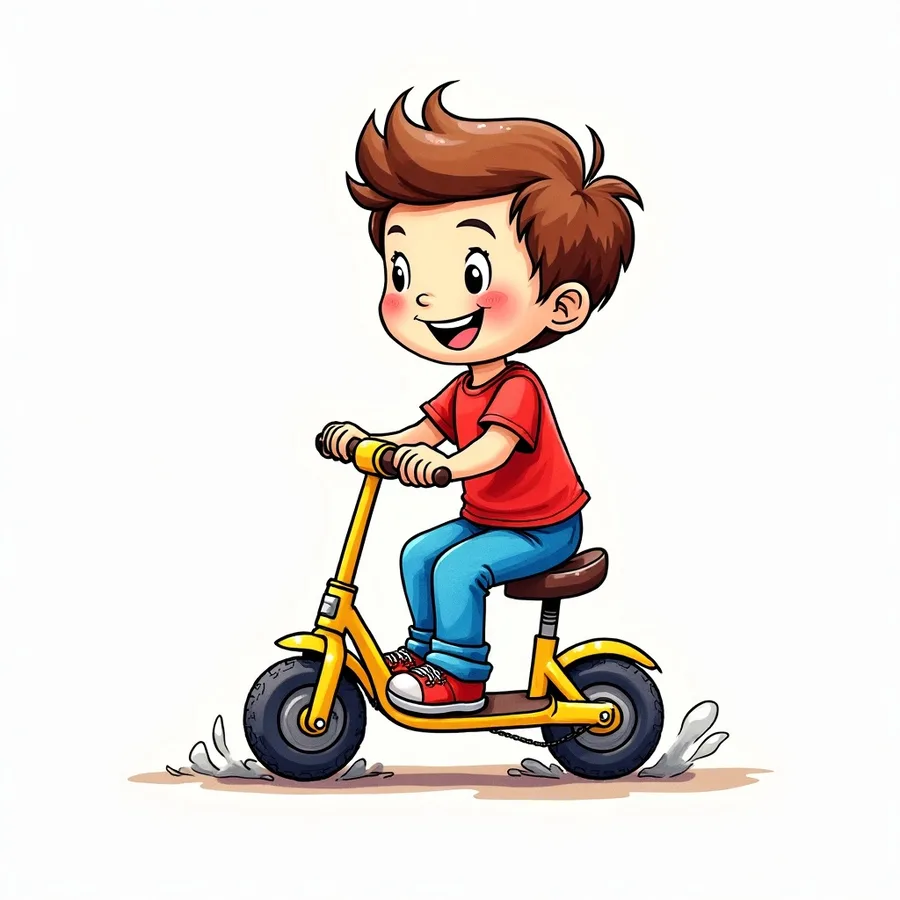 A coloured-in kid riding a scooter coloring page