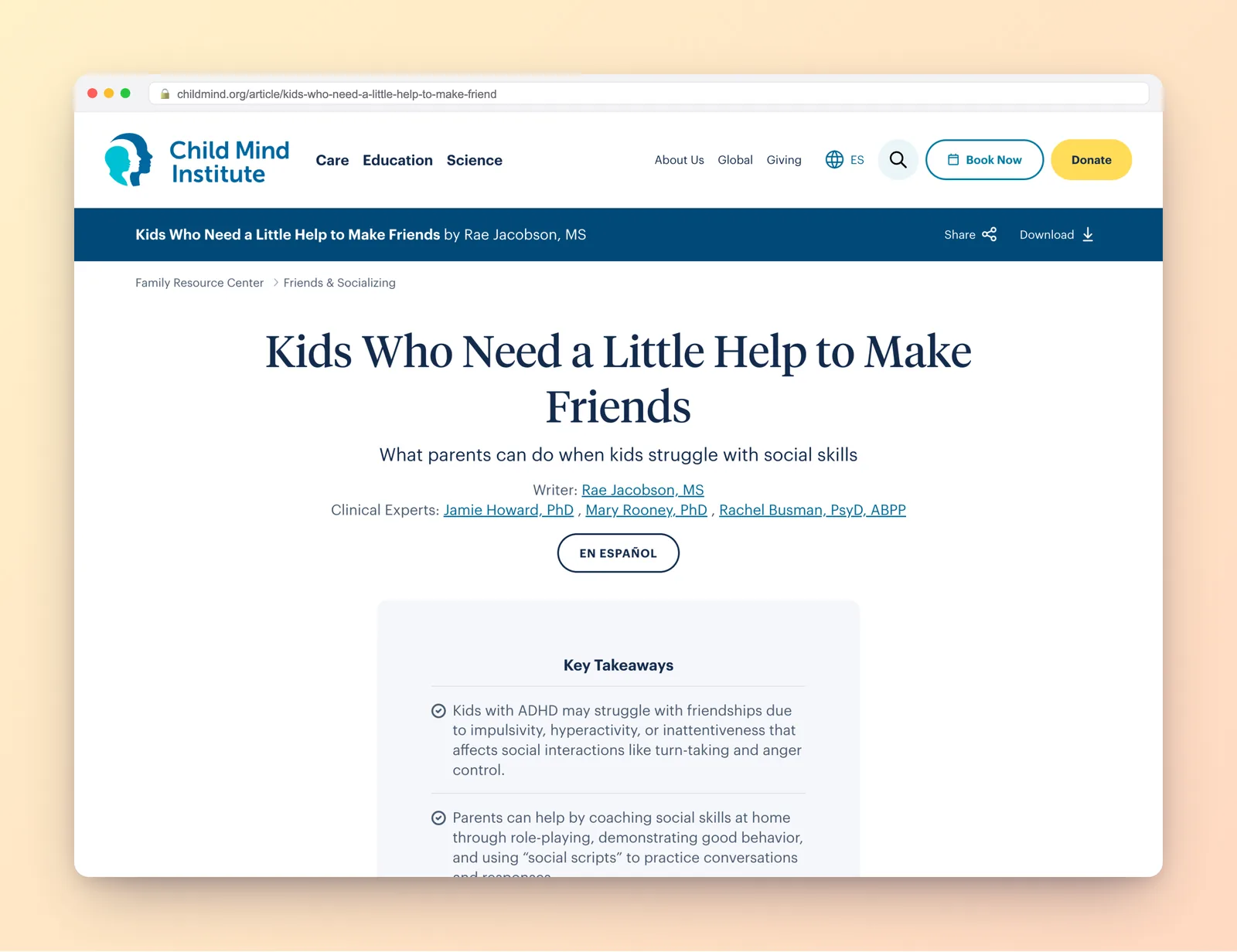 Child Mind Institute article on helping children who struggle to make friends