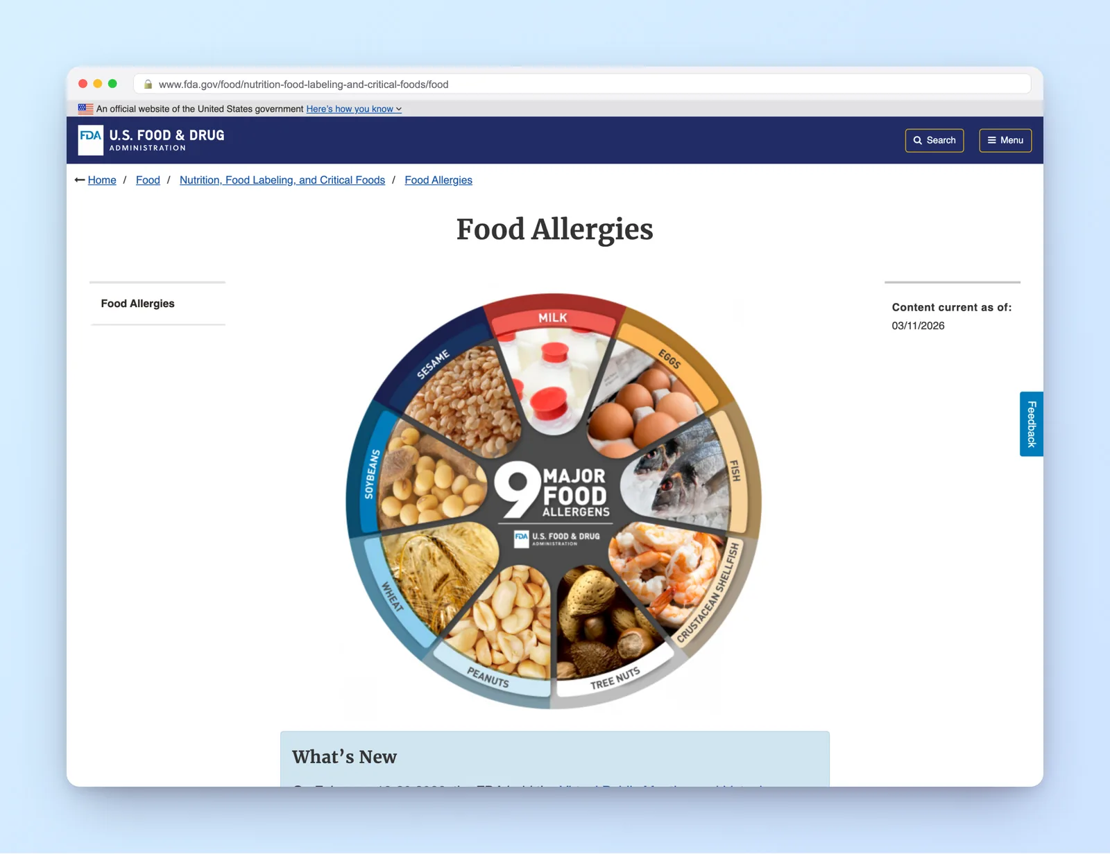 U.S. FDA page on the major food allergens and allergen labeling