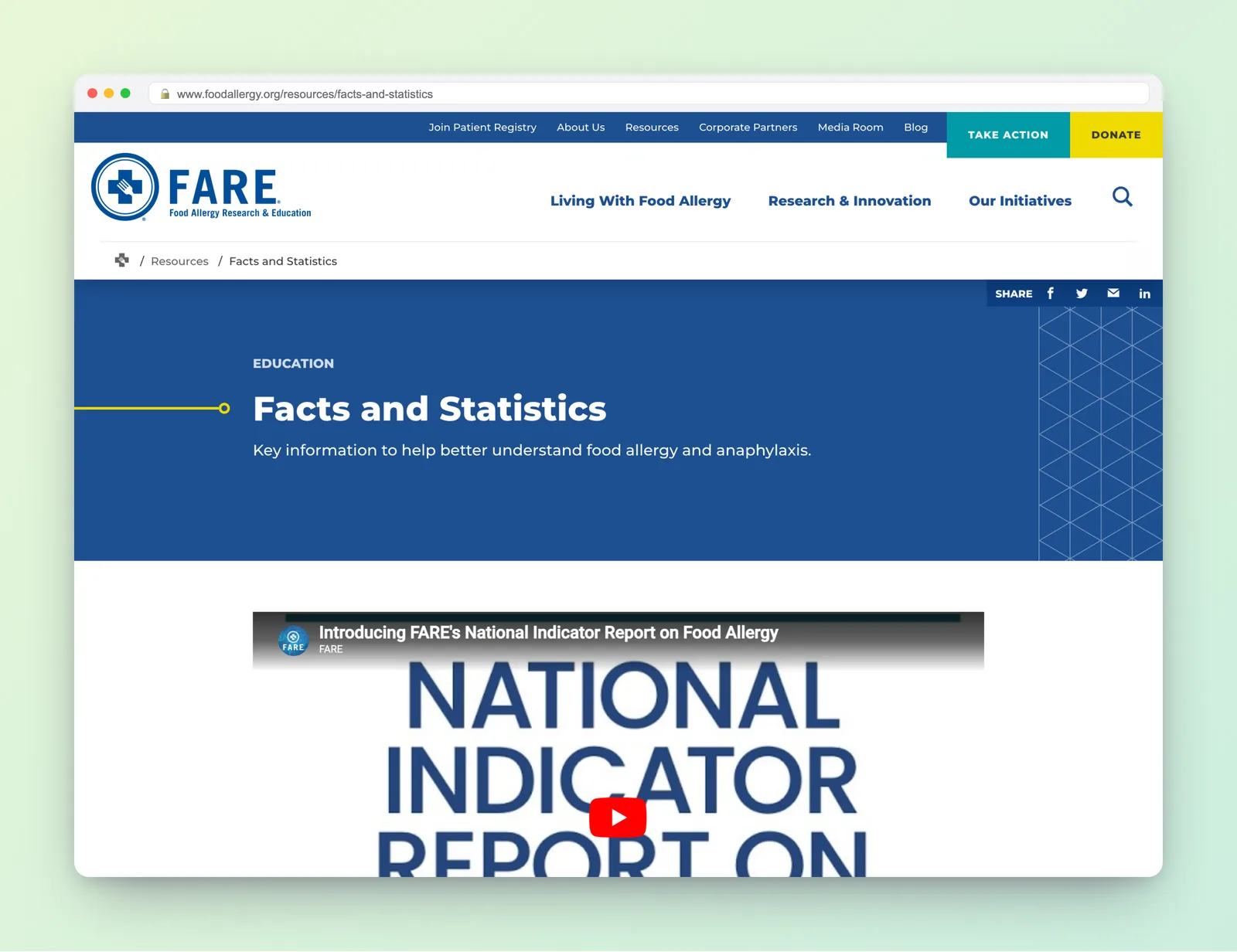 Food Allergy Research & Education (FARE) food allergy facts and statistics