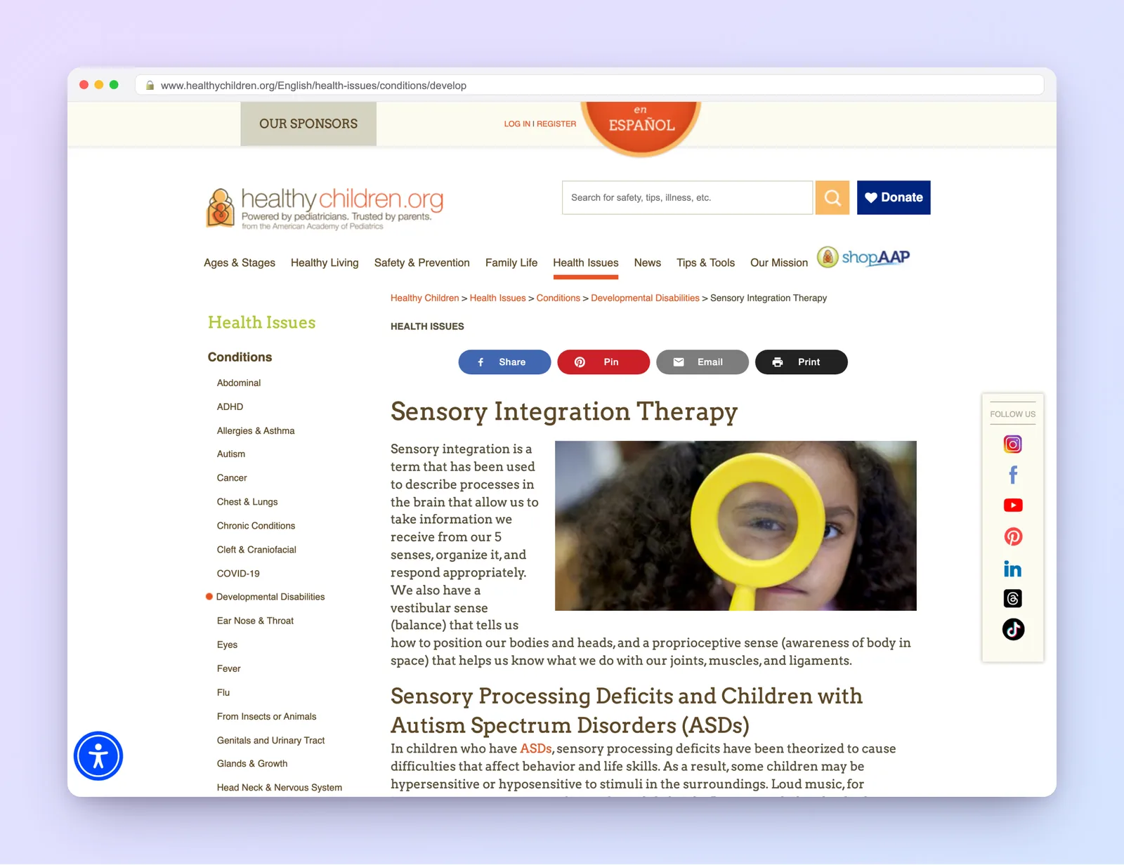 AAP HealthyChildren article on sensory integration and sensory play