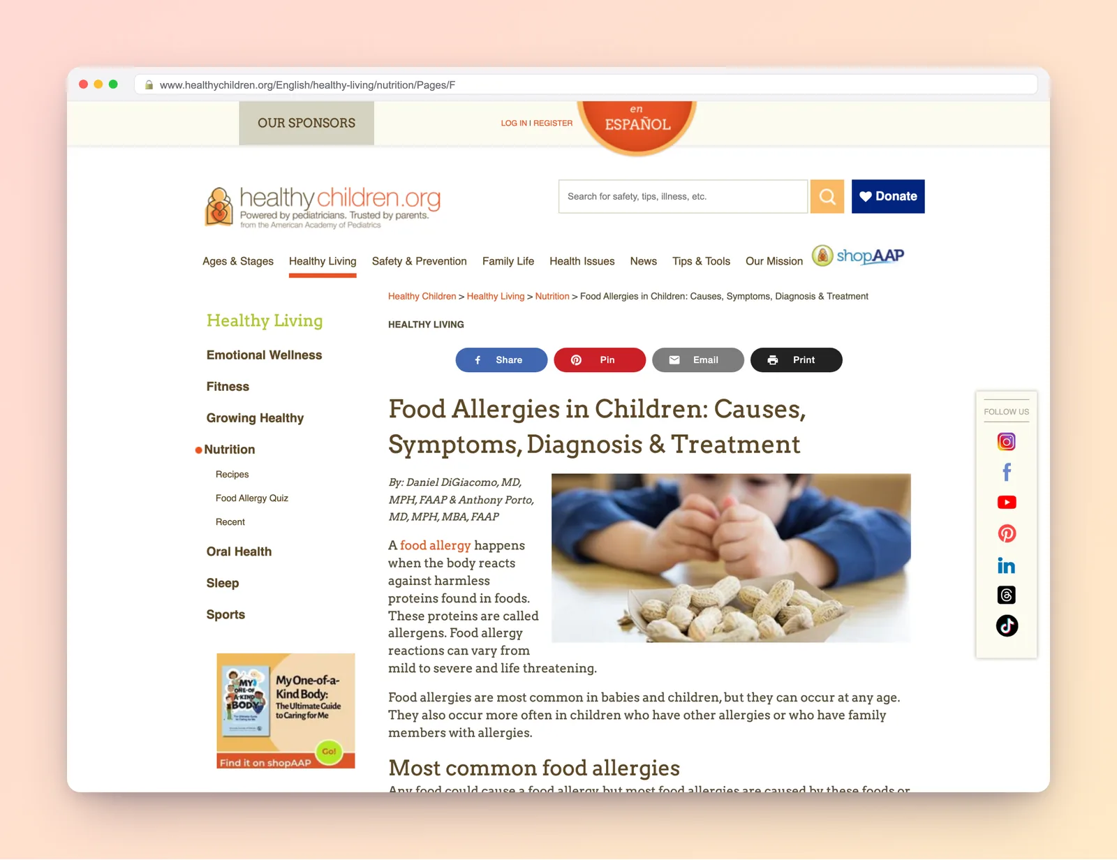AAP HealthyChildren guide to food allergies in children