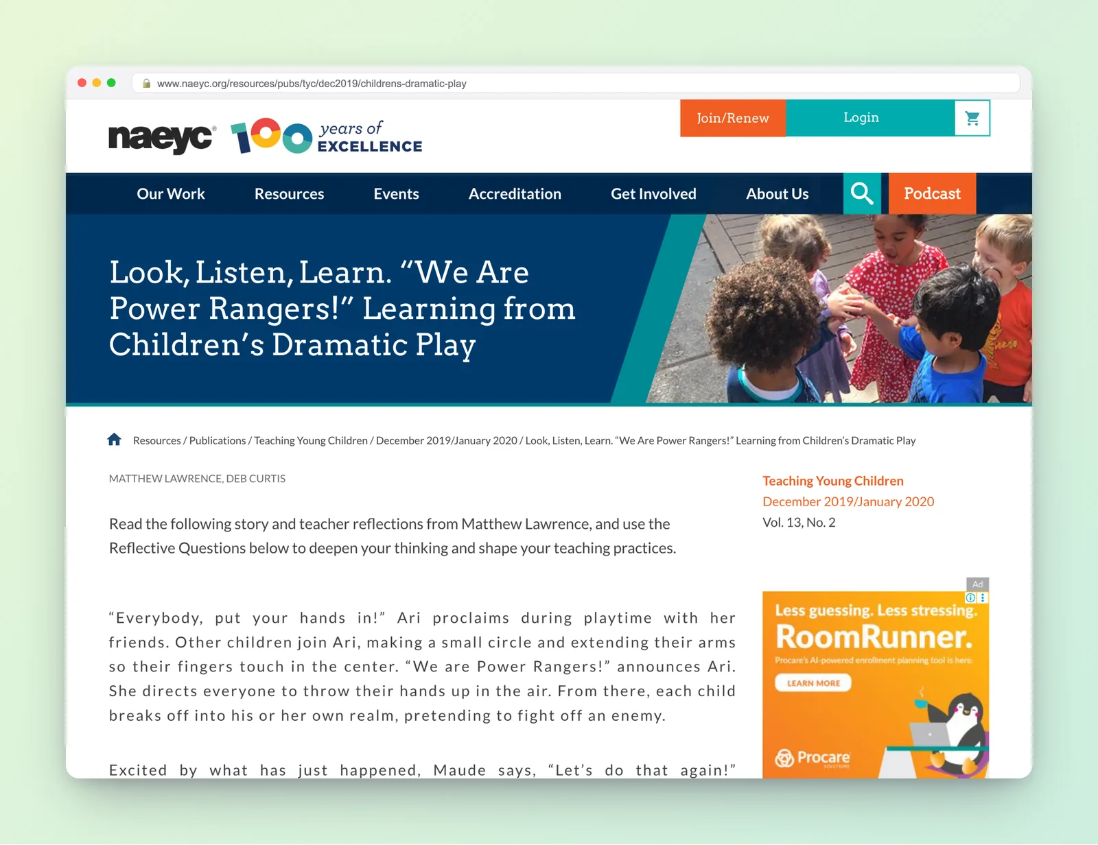 NAEYC article on learning from children's dramatic and pretend play