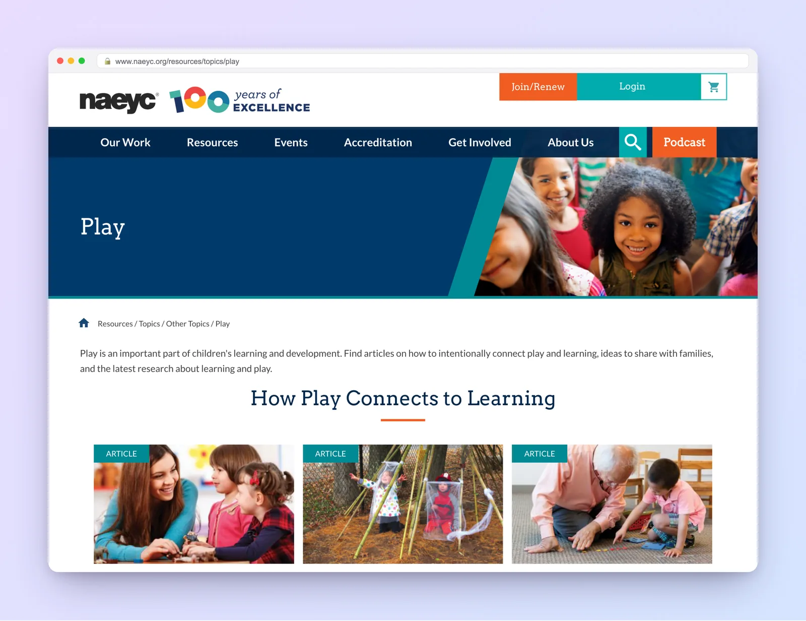 NAEYC topic hub on the importance of play in early learning