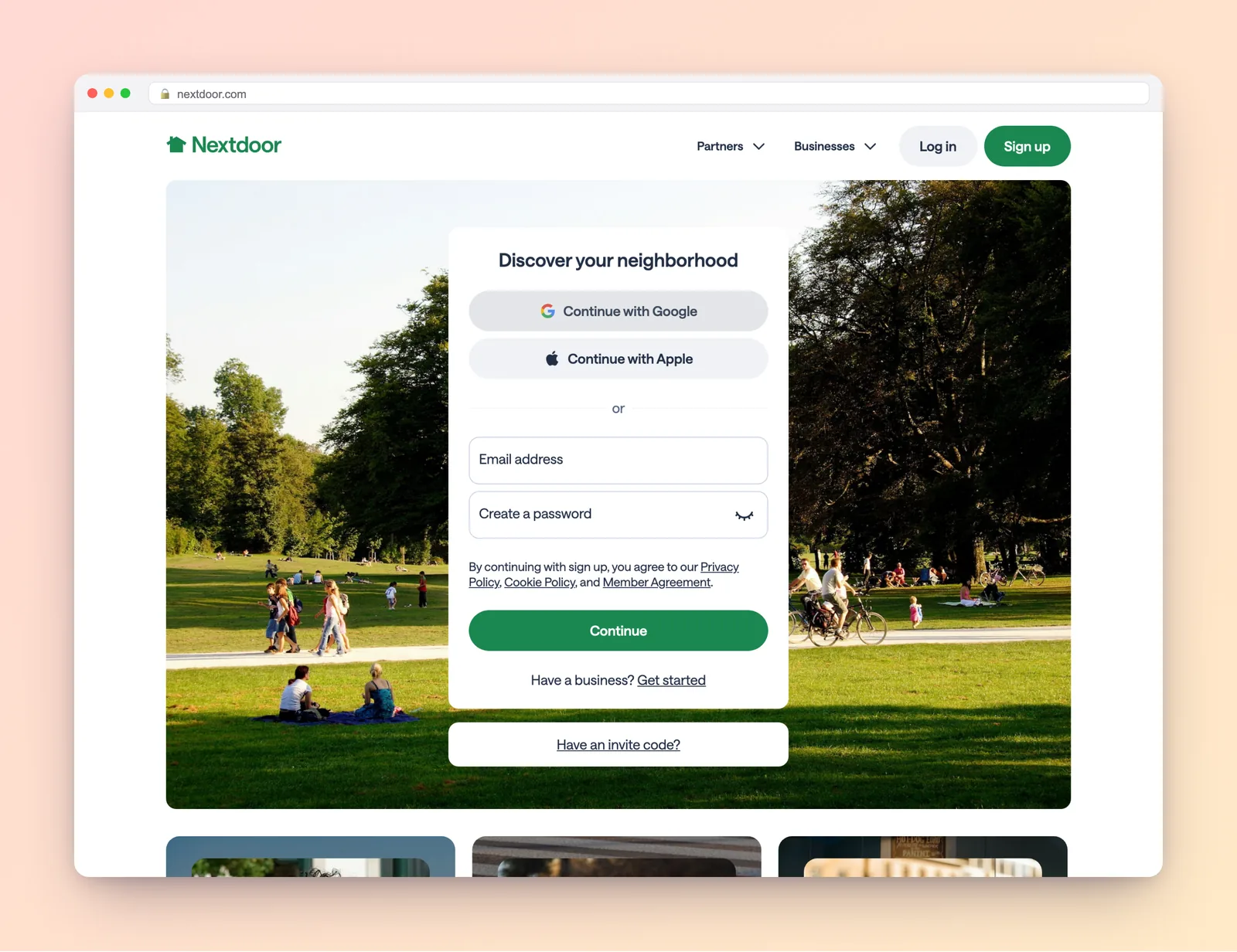 Nextdoor neighborhood social-network homepage