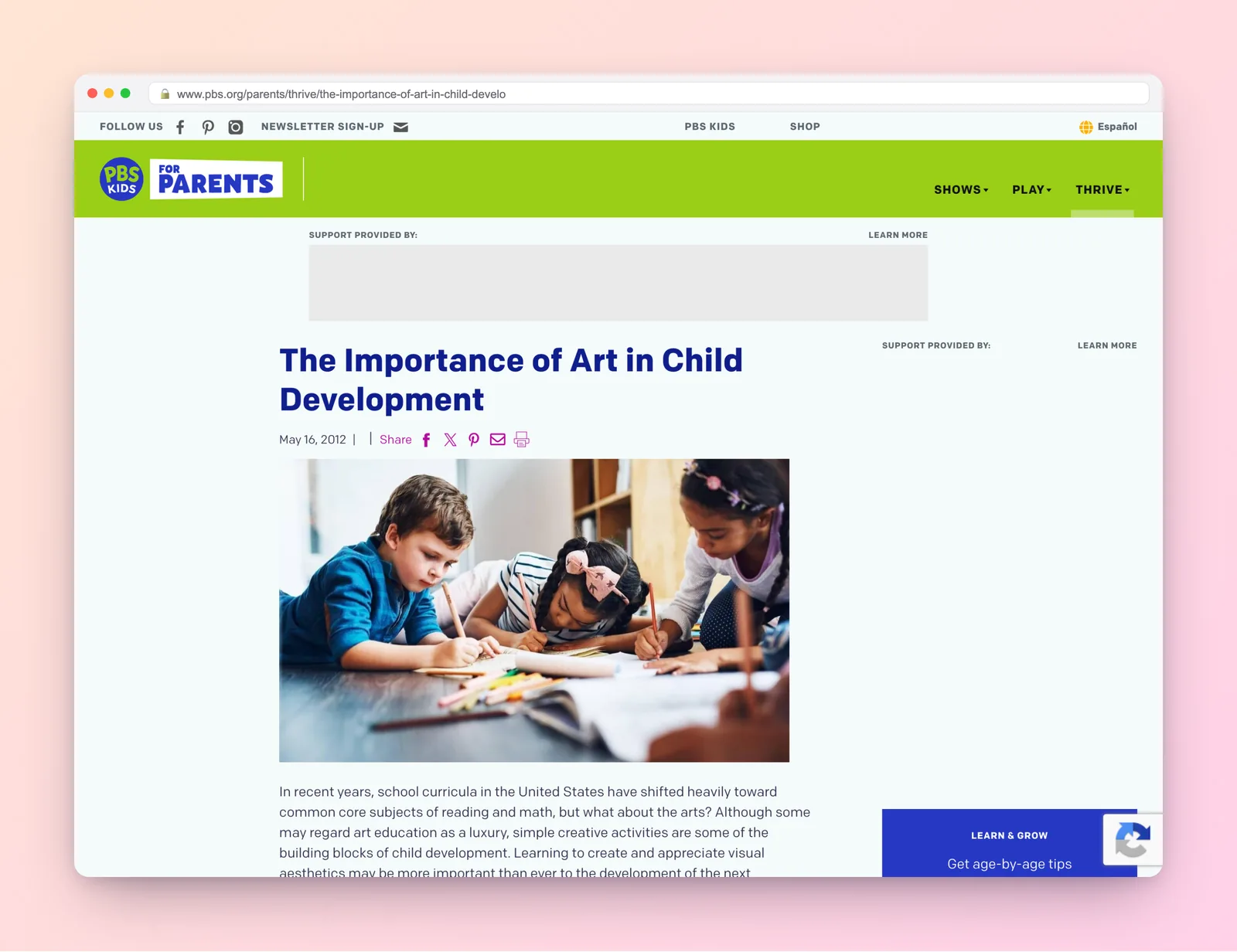 PBS Parents article on the importance of art in child development