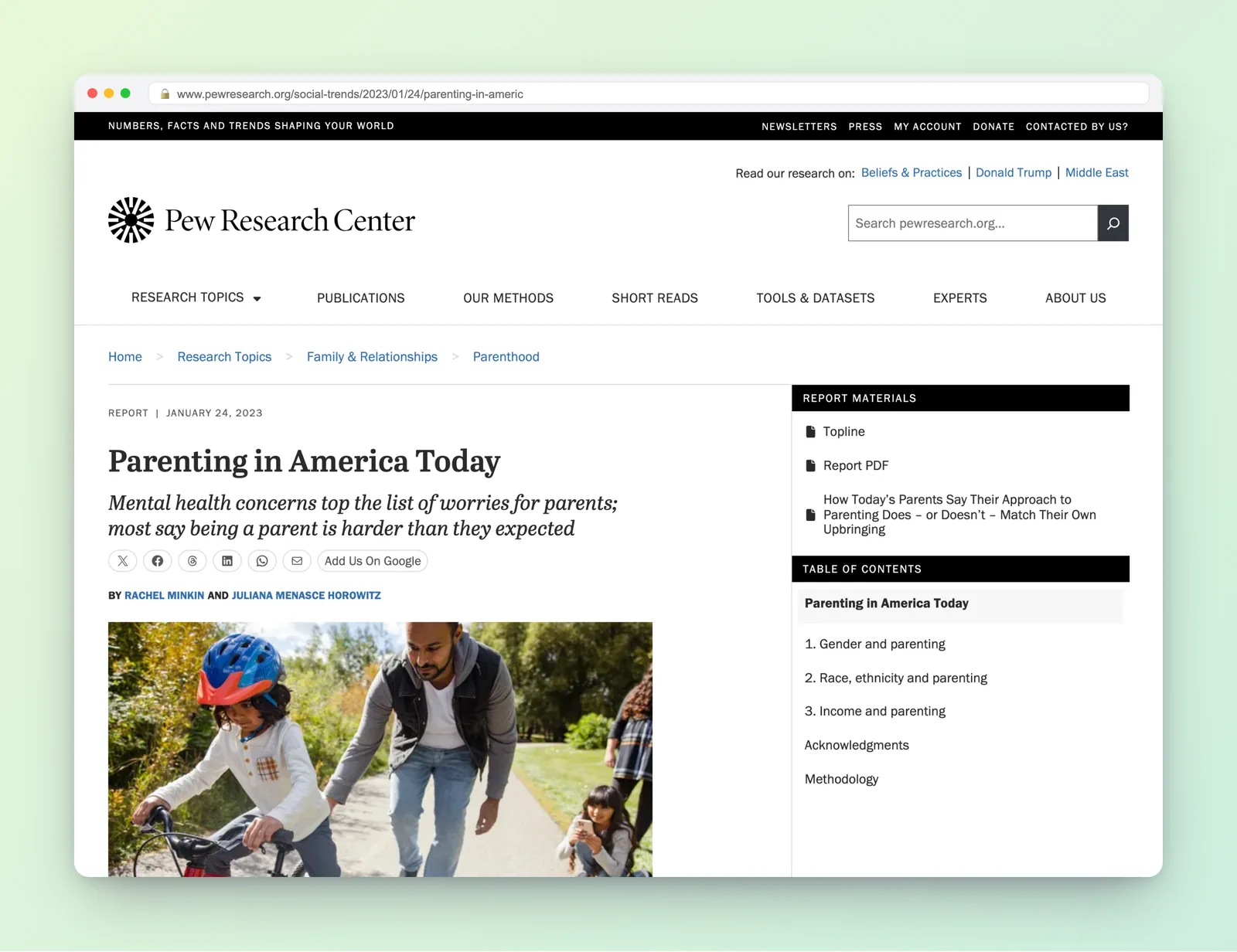 Pew Research Center 2023 report on parenting in America today