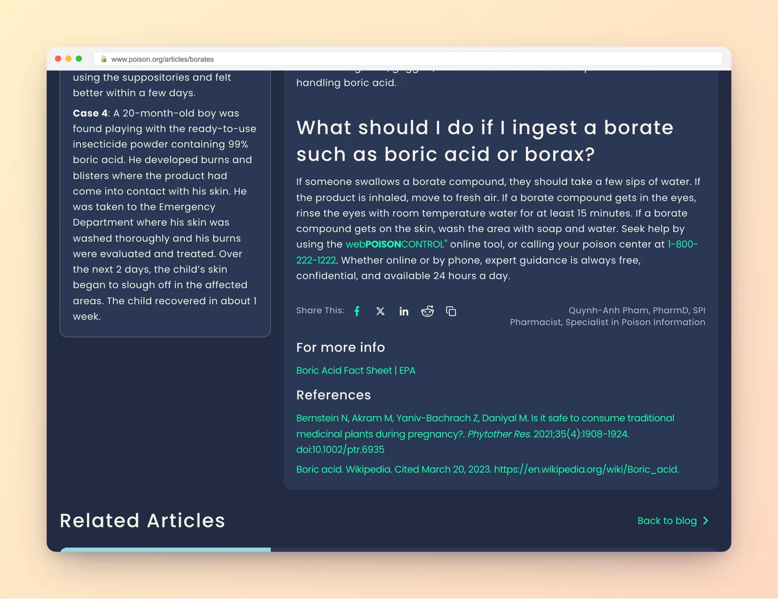 National Capital Poison Center article on the safety of borax and boric acid in homemade slime