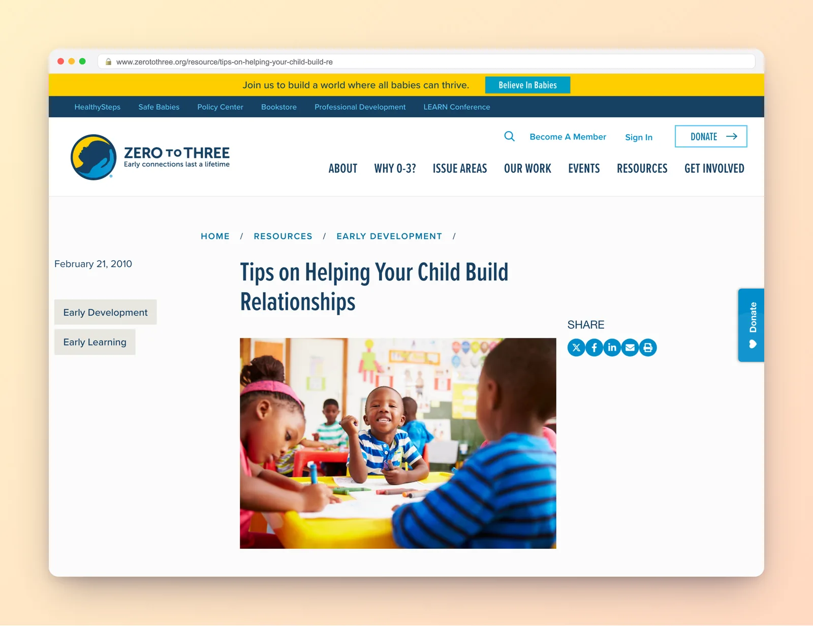 ZERO TO THREE tips on helping your child build relationships and early friendships