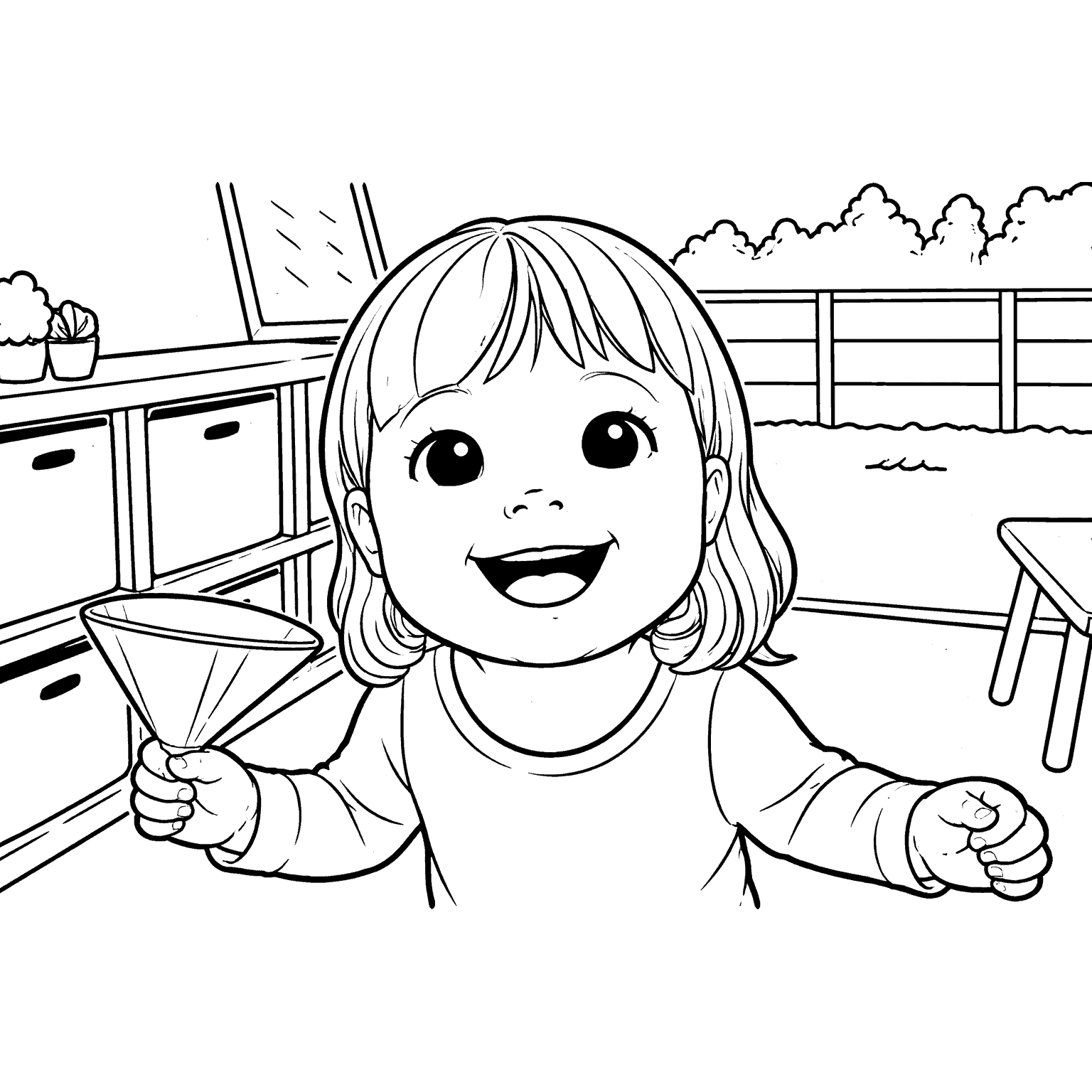 The same toddler rendered as a soft hand-drawn pencil sketch