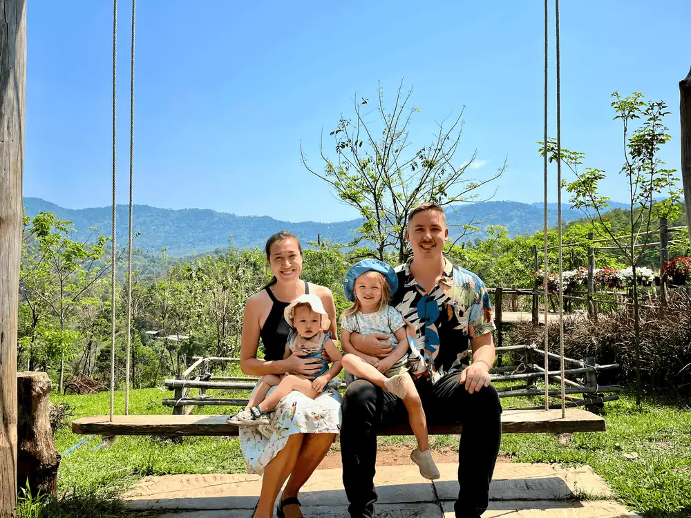 Kris and Lily, the parents behind Hello Playdate, with their two kids