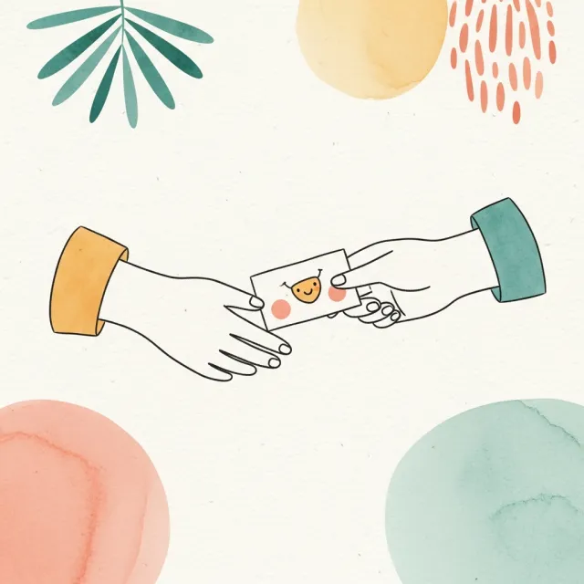 One child handing a calling card to another