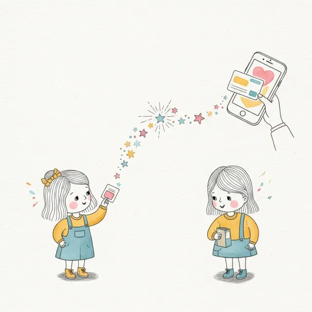 A parent scanning a card QR code with their phone to connect