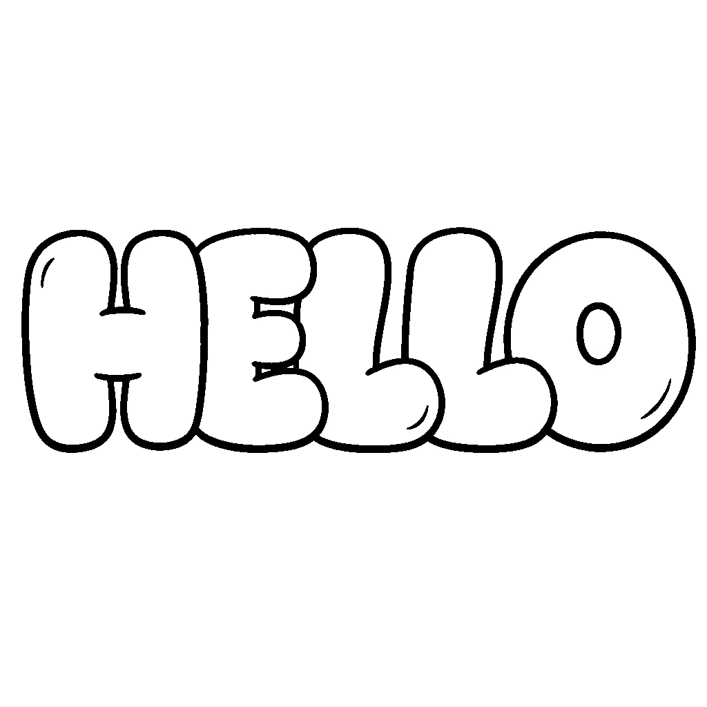 The word HELLO in big rounded bubble letters