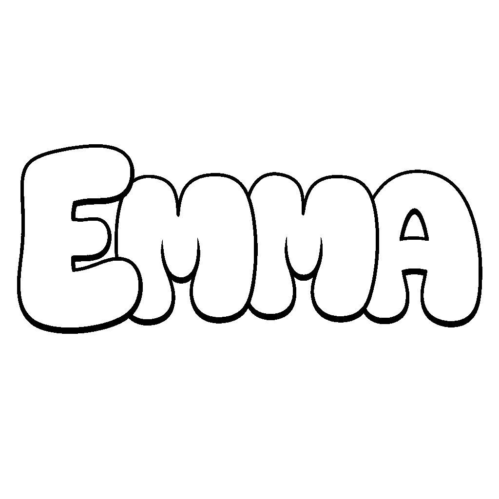The name Emma in puffy bubble letters