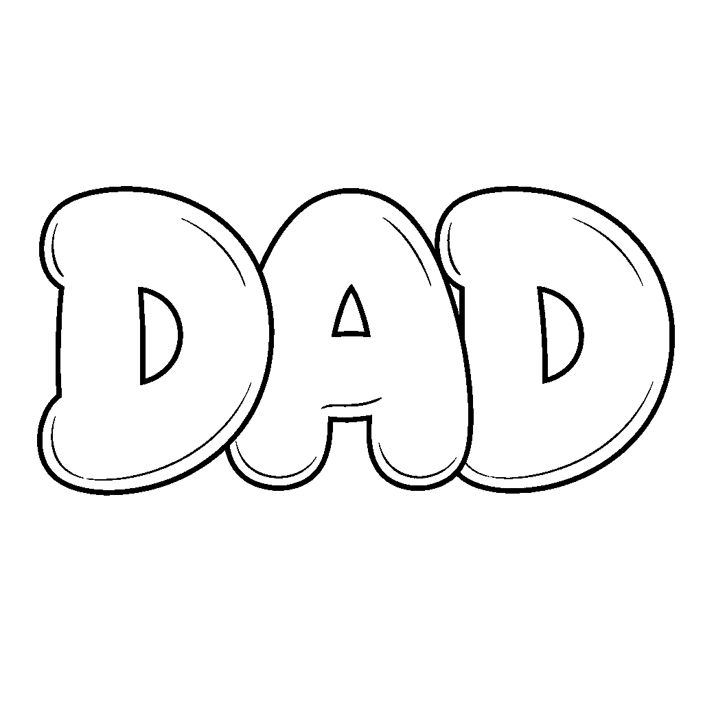 The word DAD in chunky bubble letters