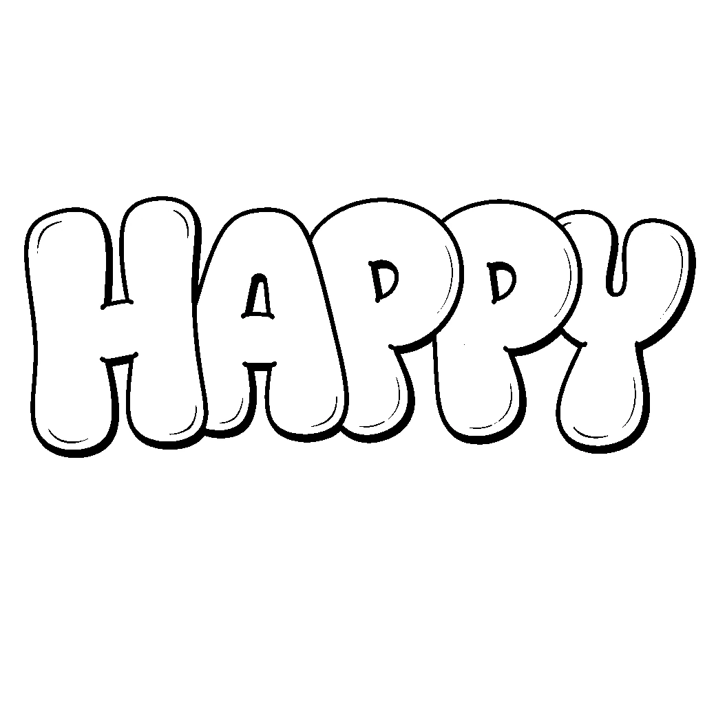 The word HAPPY in chunky bubble letters