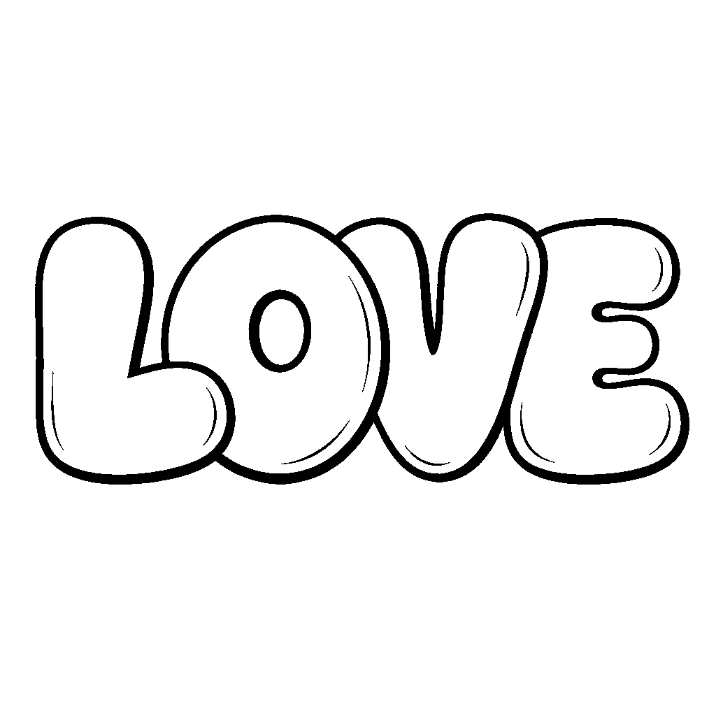 The word LOVE in bold bubble letters