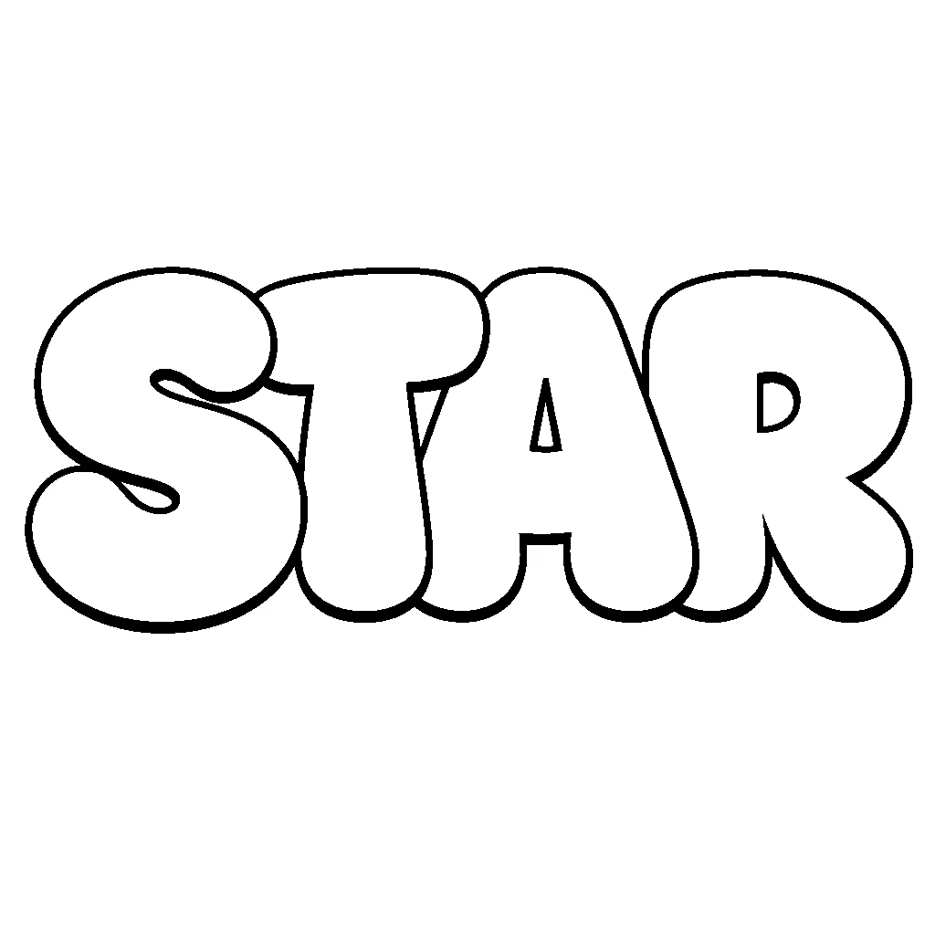 The word STAR in rounded bubble letters