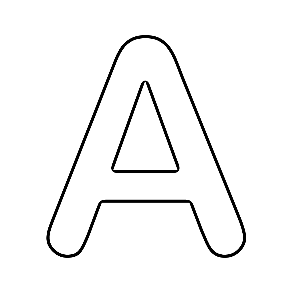 A big chunky bubble letter A with a bold rounded outline on white, ready to print and colour