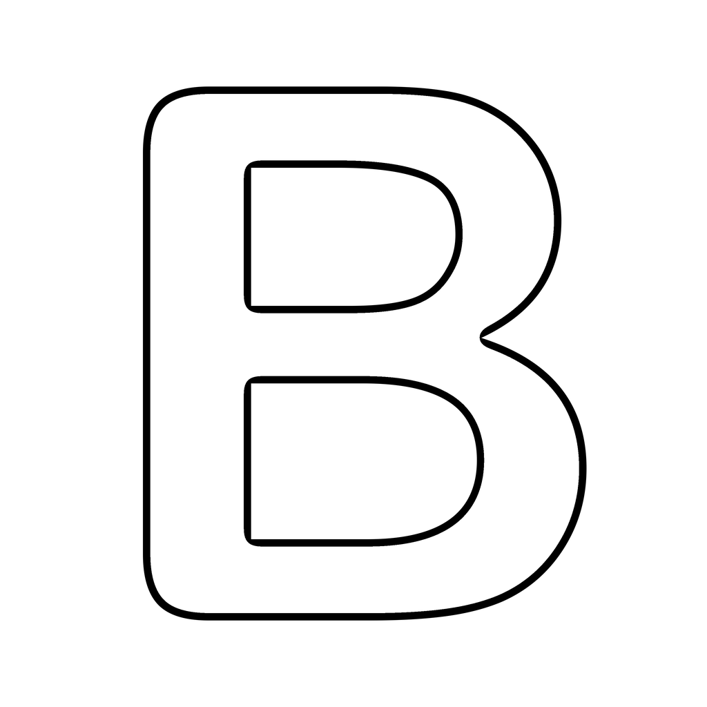 A big chunky bubble letter B with a bold rounded outline on white, ready to print and colour