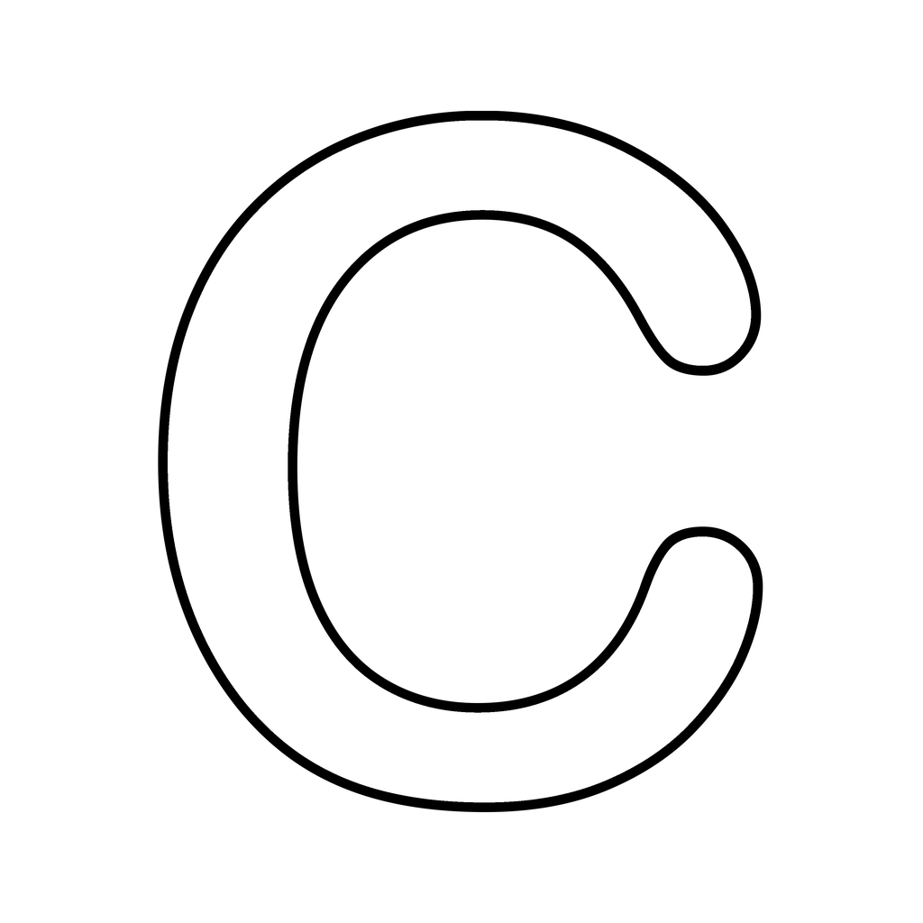 A big chunky bubble letter C with a bold rounded outline on white, ready to print and colour