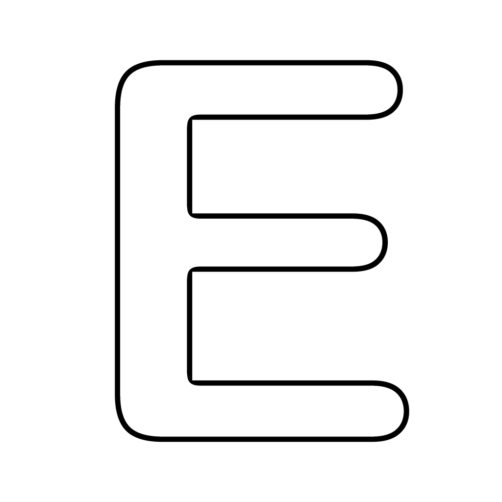 A big chunky bubble letter E with a bold rounded outline on white, ready to print and colour