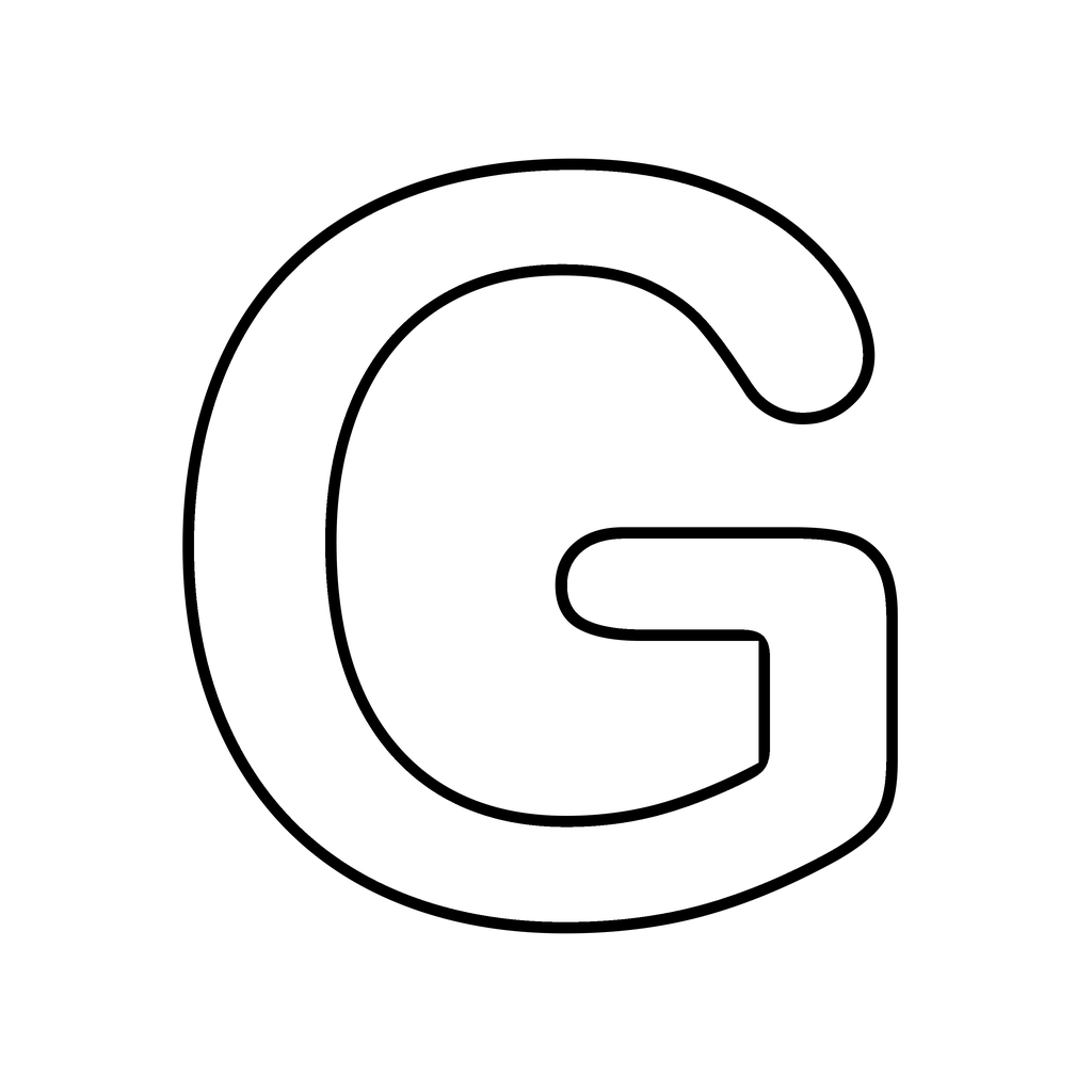 A big chunky bubble letter G with a bold rounded outline on white, ready to print and colour