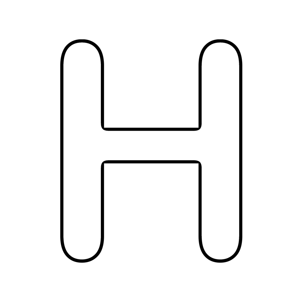 A big chunky bubble letter H with a bold rounded outline on white, ready to print and colour