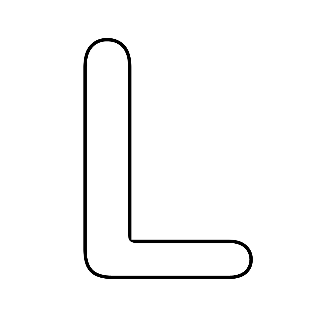 A big chunky bubble letter L with a bold rounded outline on white, ready to print and colour