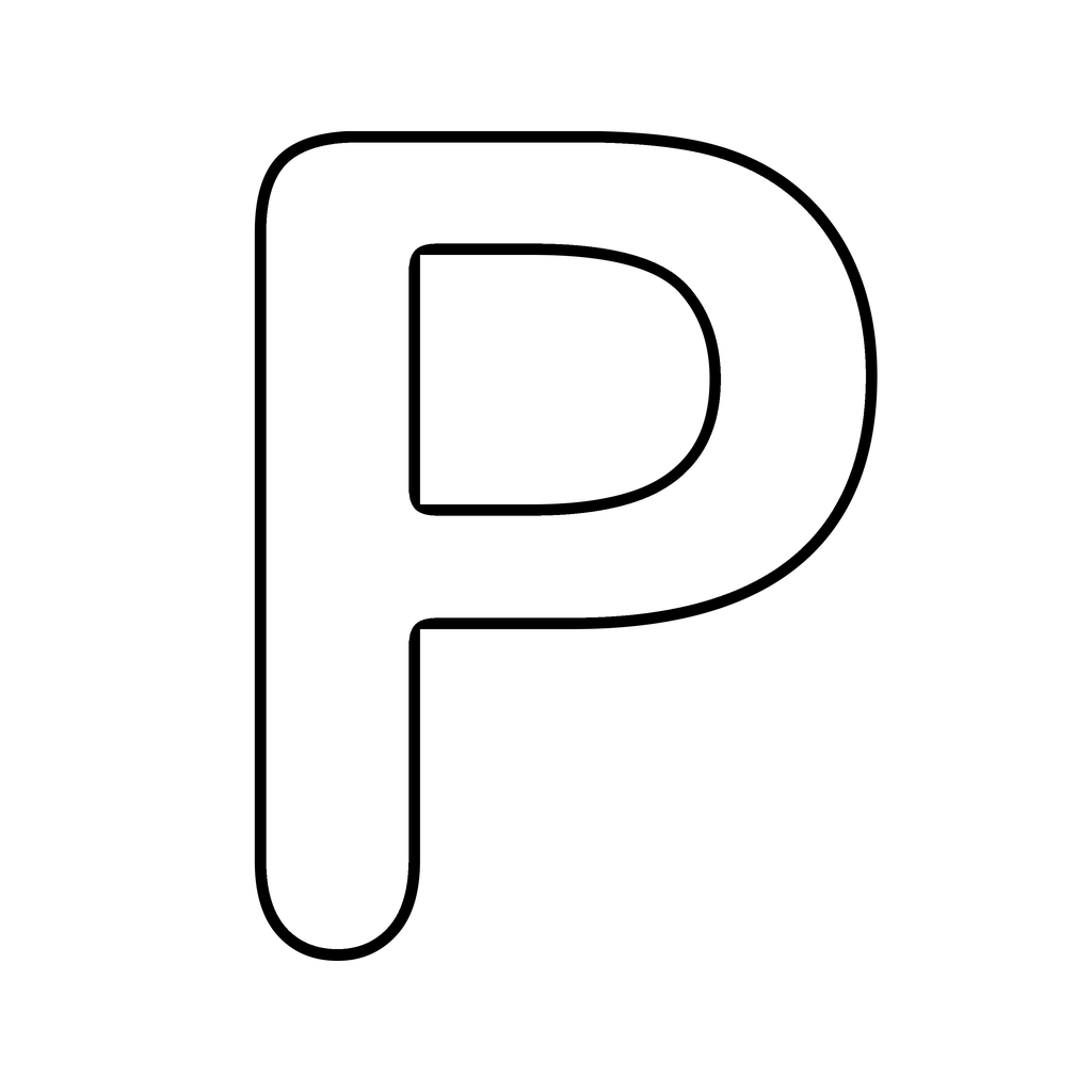 A big chunky bubble letter P with a bold rounded outline on white, ready to print and colour