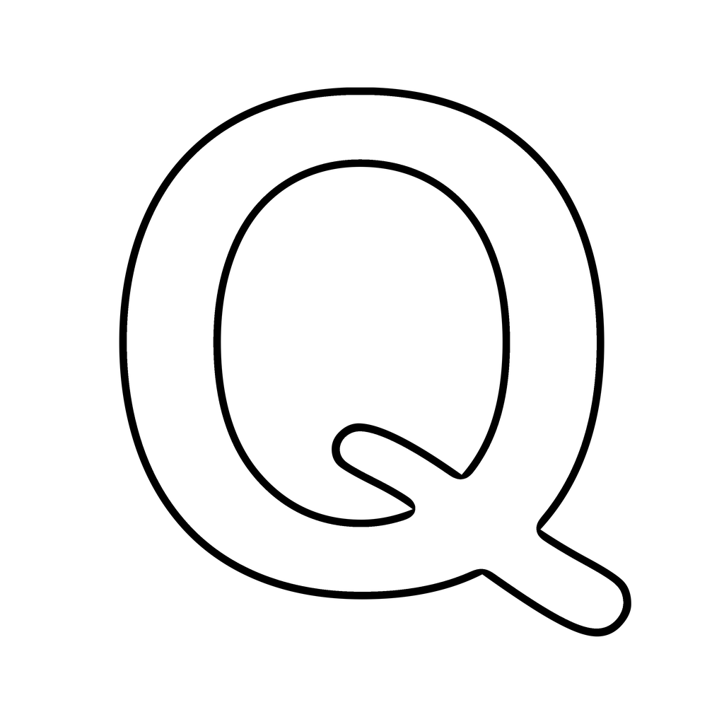 A big chunky bubble letter Q with a bold rounded outline on white, ready to print and colour