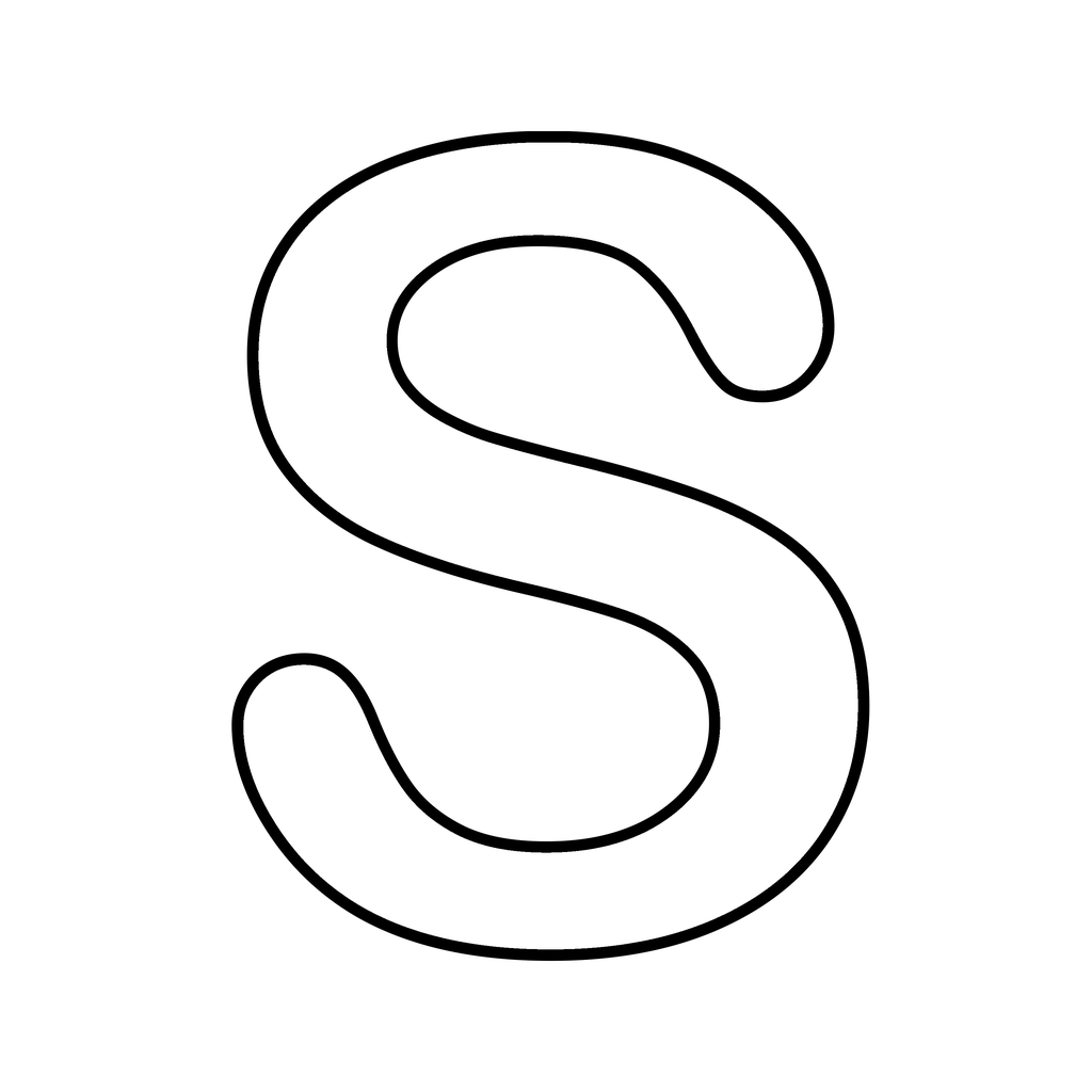 A big chunky bubble letter S with a bold rounded outline on white, ready to print and colour