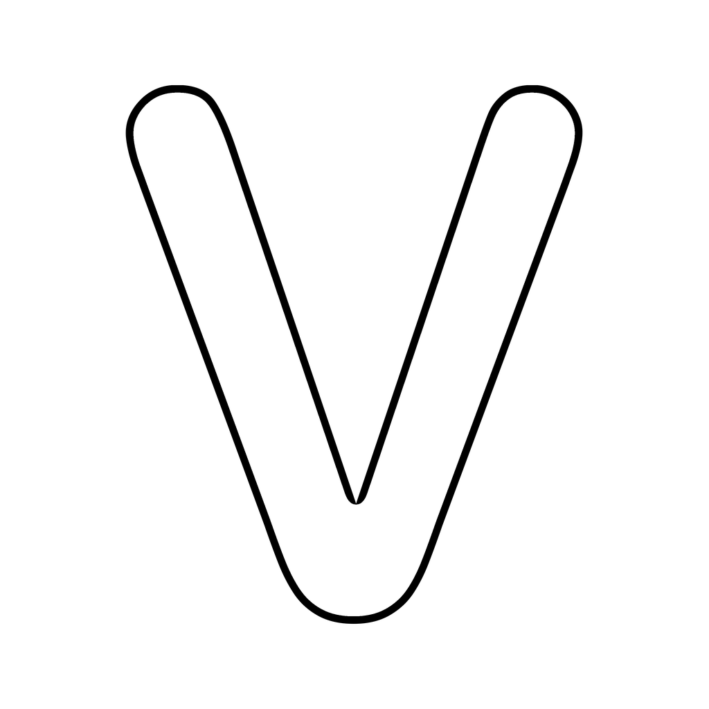 A big chunky bubble letter V with a bold rounded outline on white, ready to print and colour
