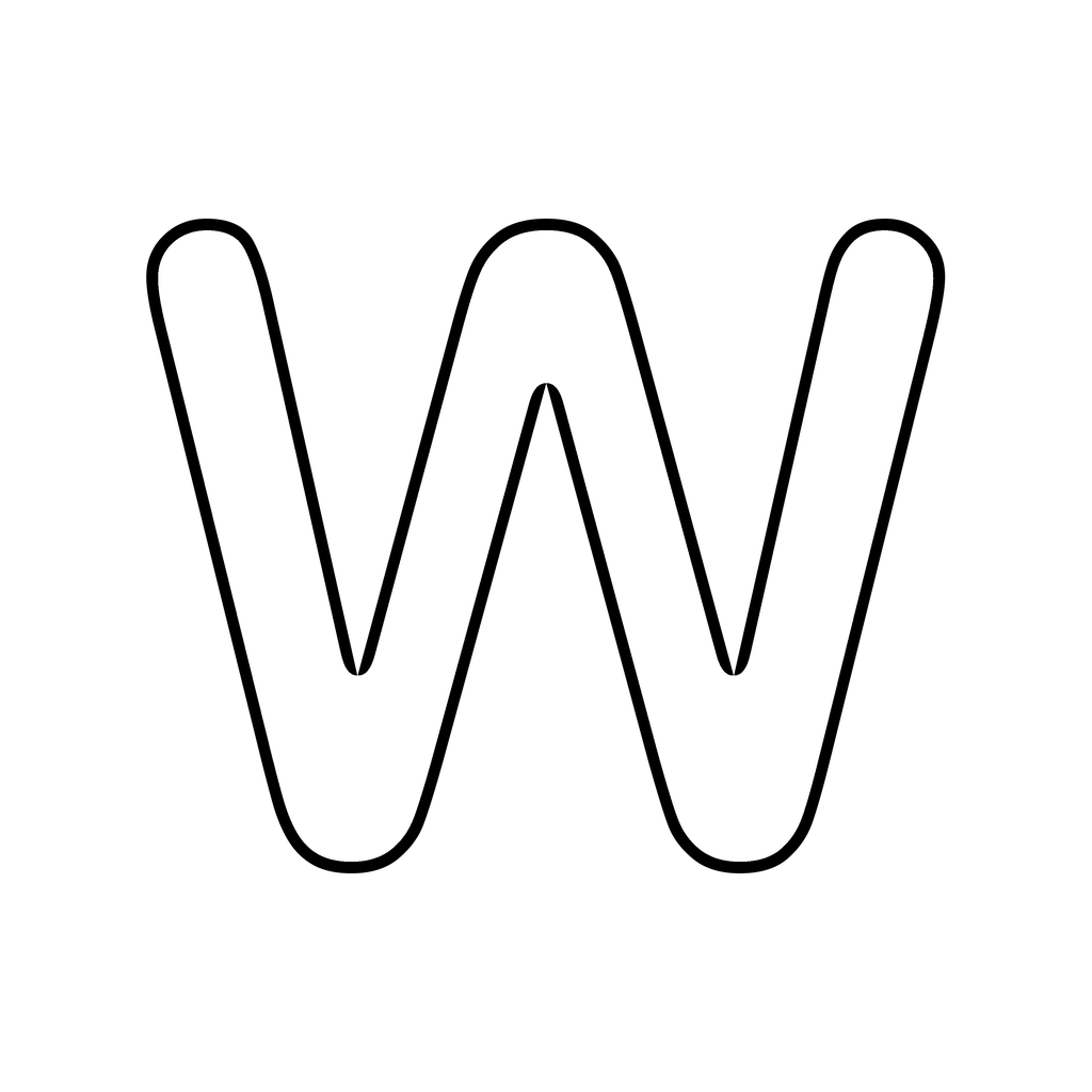 A big chunky bubble letter W with a bold rounded outline on white, ready to print and colour