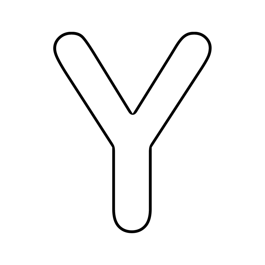 A big chunky bubble letter Y with a bold rounded outline on white, ready to print and colour