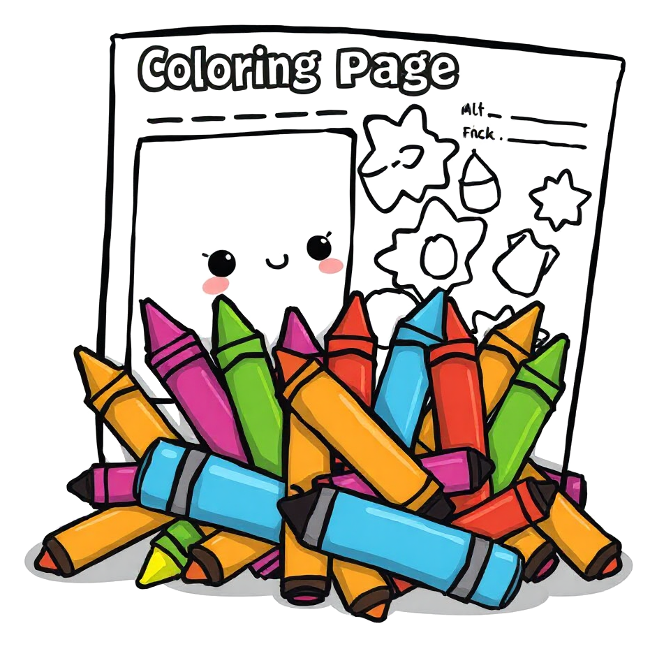 A printed coloring page on a kitchen table with crayons, ready to color at home