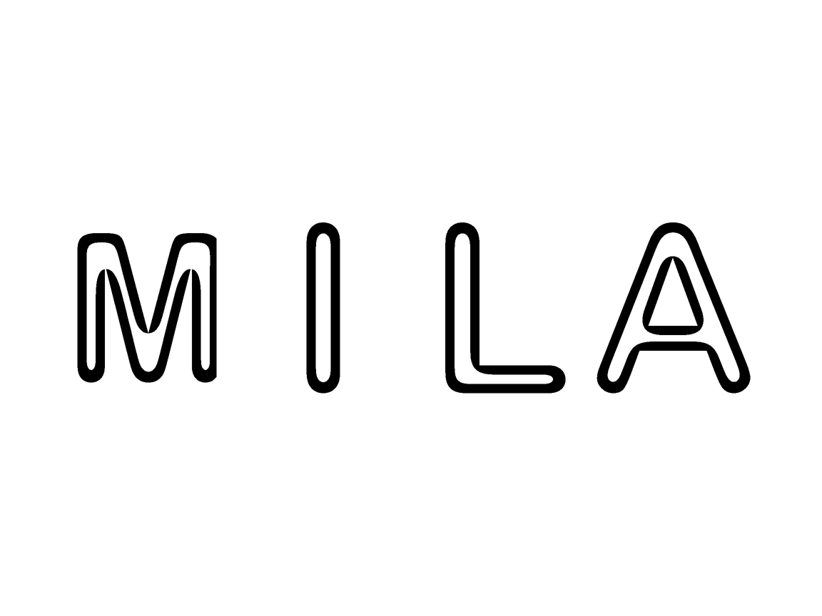 The name MILA in big hollow bubble-letter banner letters, ready to color