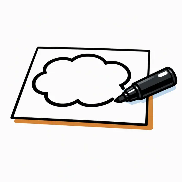A chunky black marker drawing a fat puffy rounded outline shape on a sheet of paper, the shape half finished