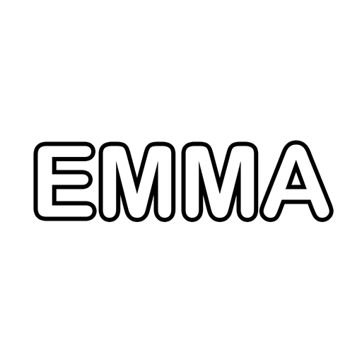 The name Emma in big rounded outline bubble letters, a free printable name coloring page ready to colour