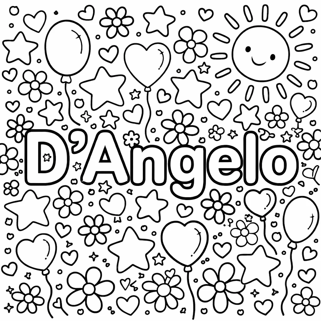 D'Angelo in big outlined letters surrounded by playful doodles