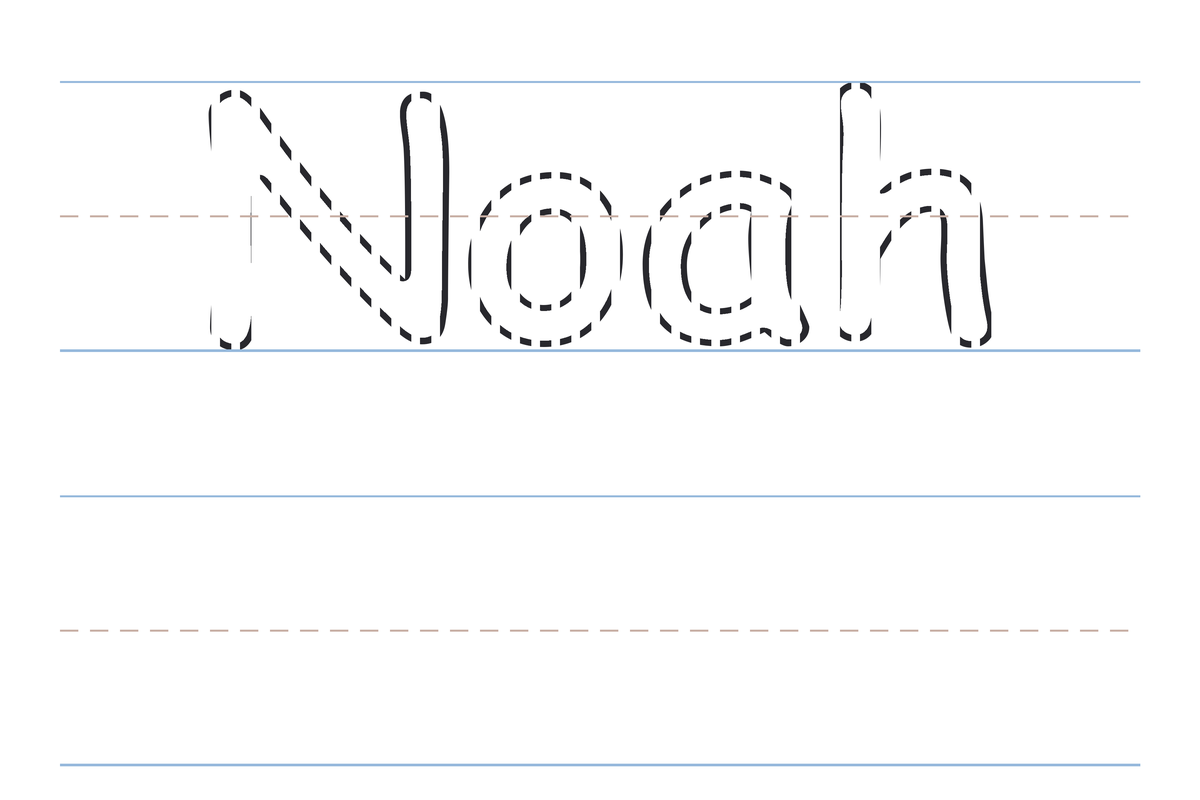 A name tracing worksheet for Noah with dotted guide letters