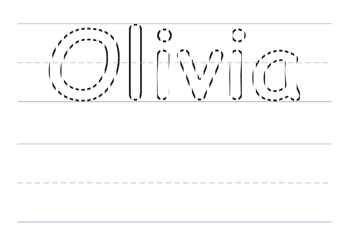 A name tracing worksheet for Olivia with dotted guide letters