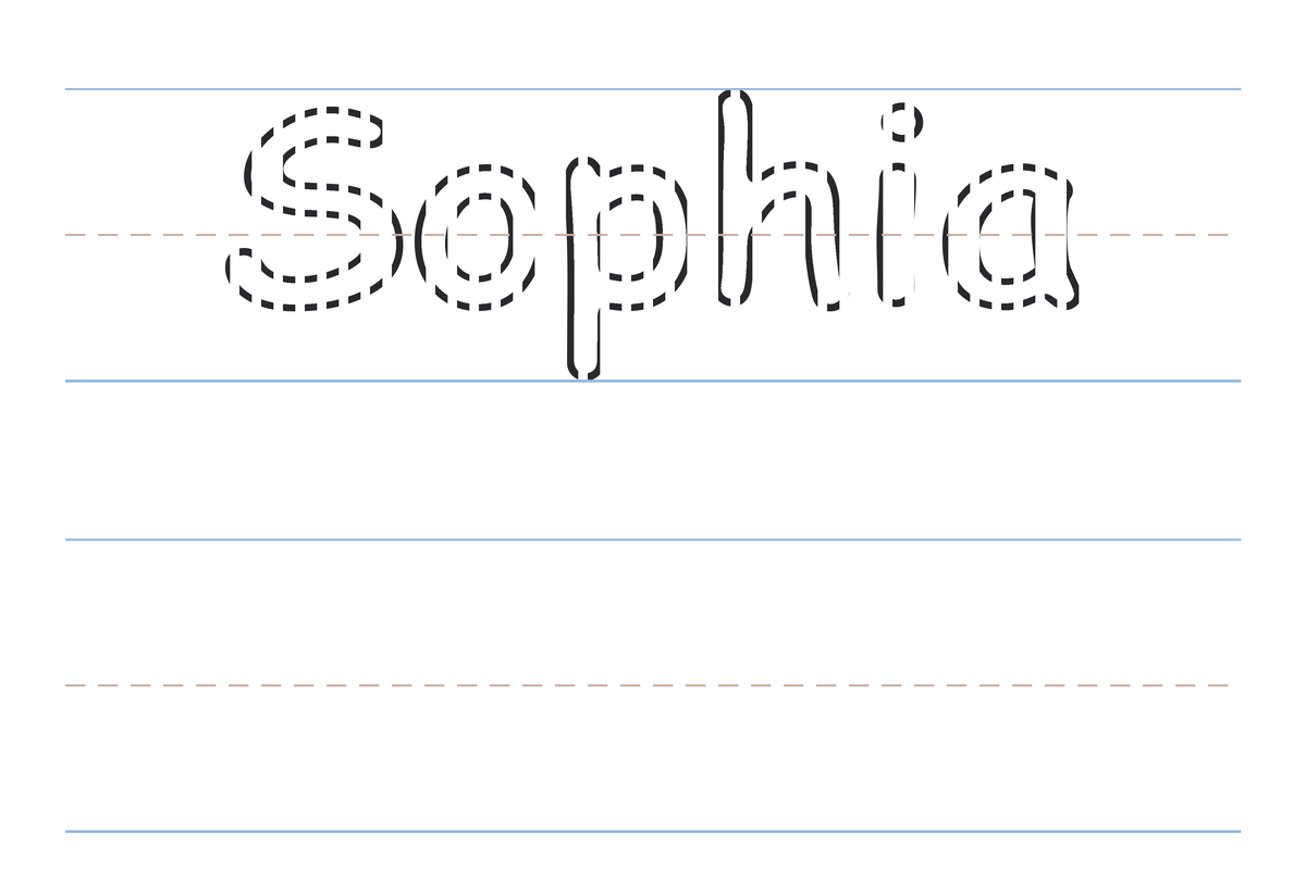 A name tracing worksheet for Sophia with dotted guide letters
