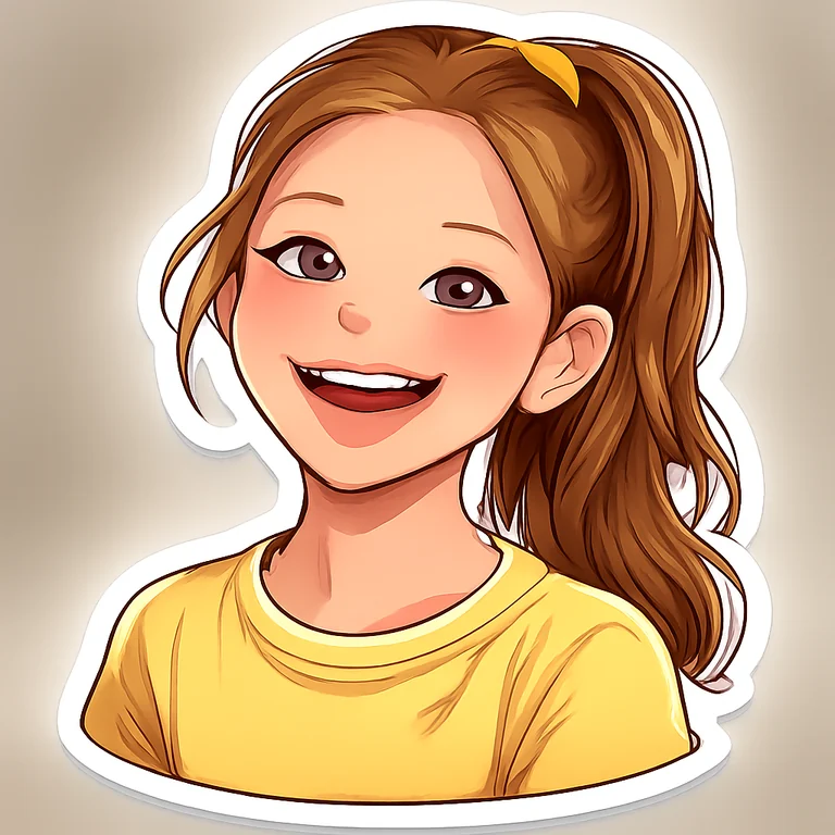 A photo of a girl turned into a die-cut sticker with a white border