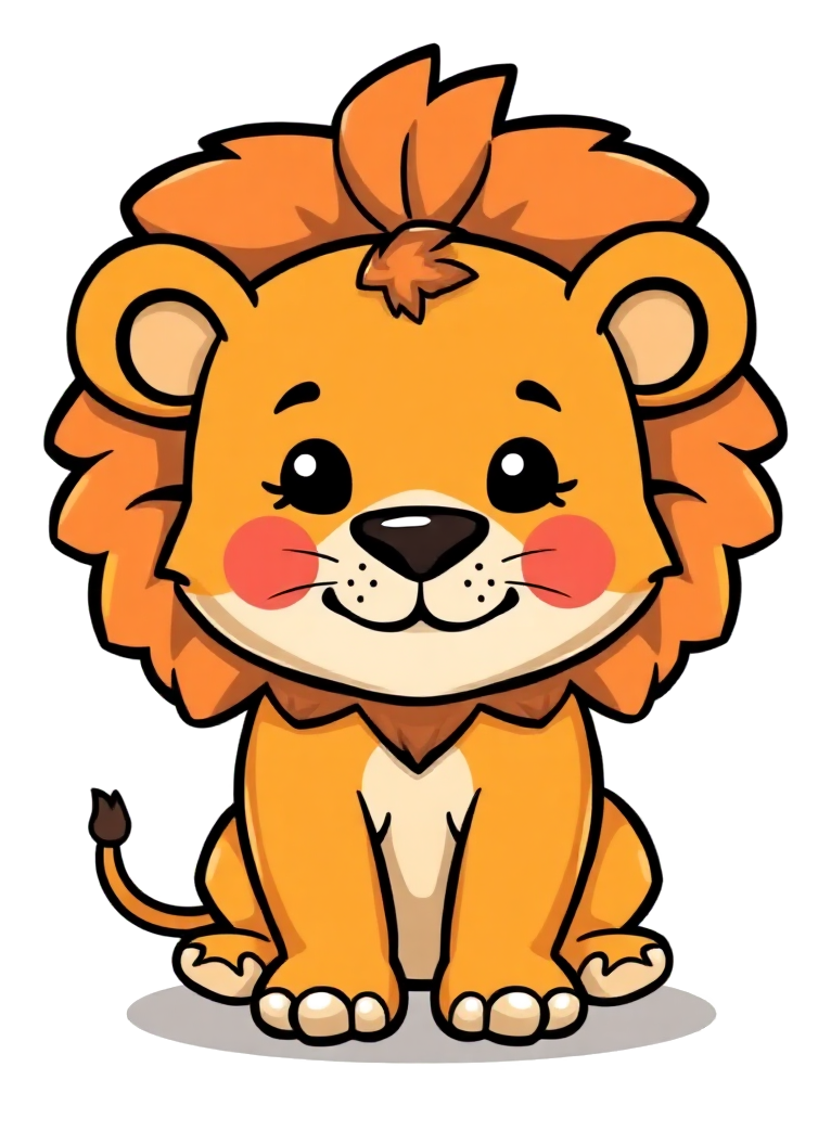 A friendly lion coloring page with a big mane and bold black outlines