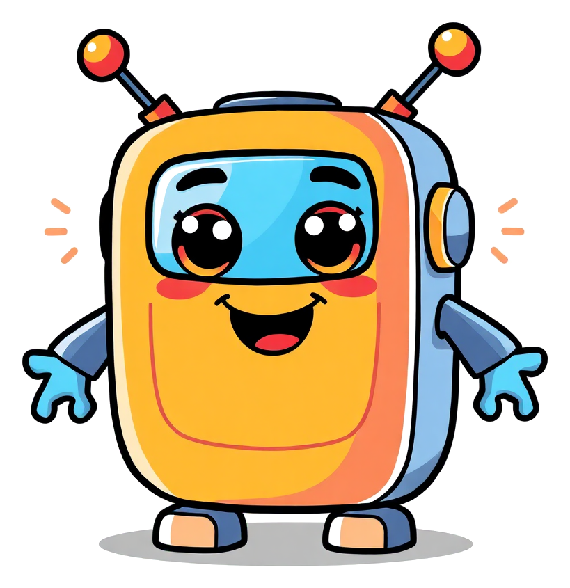Friendly boxy robot coloring page with a square head, antenna, round bolts and a panel of buttons, drawn in thick black outlines ready to color